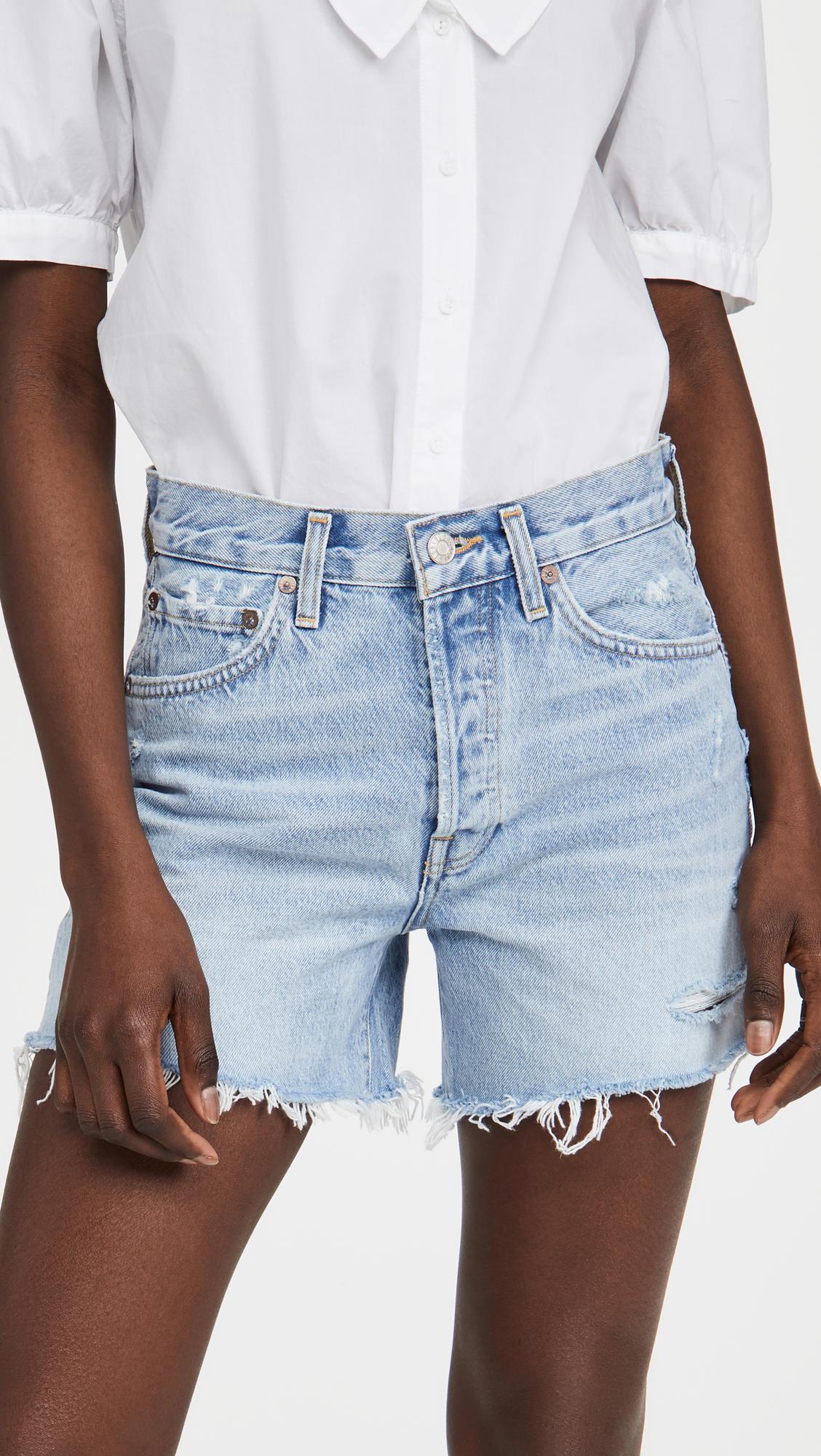 AGOLDE Riley Distressed-finish Jean Shorts In Light Blue