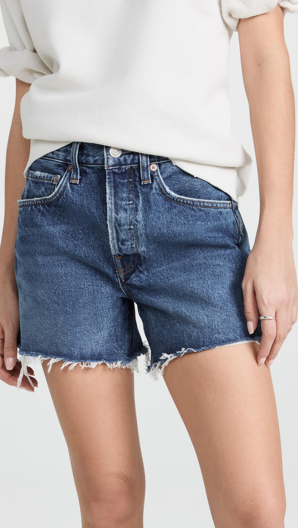 AGOLDE Parker Cutoff High Waist Relaxed Organic Cotton Denim Shorts In Caution