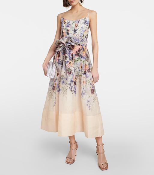 ZIMMERMANN Dawning Floral Belted Midi Dress In Multi Hydrangea
