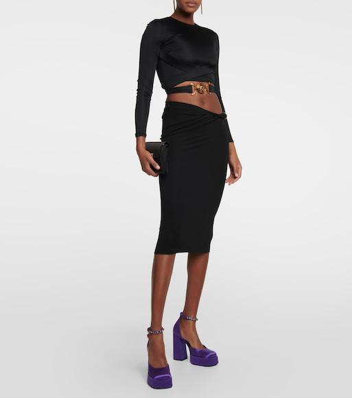 VERSACE Rolled High-rise Midi Skirt In 1b000 Black