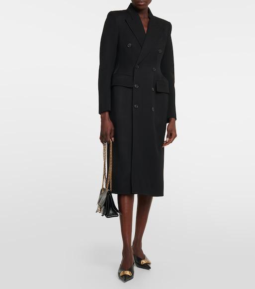 BALENCIAGA Hourglass Double-breasted Wool-twill Coat In Black