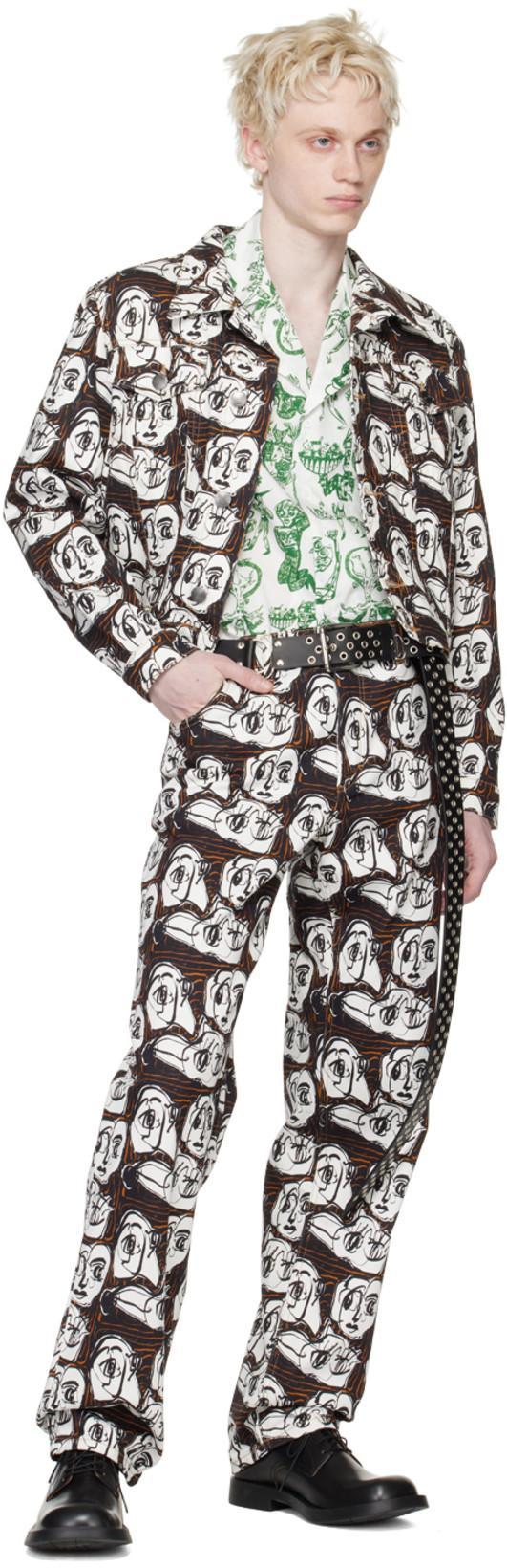 CHARLES JEFFREY LOVERBOY Black Art Face Print Straight-leg Jeans In White