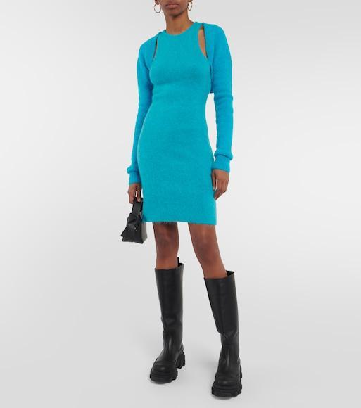 GANNI Alpaca And Wool-blend Minidress In Blue