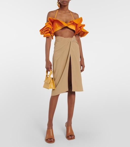 JACQUEMUS La Brassiere Artichaut Canvas Ruffle Top In Orange