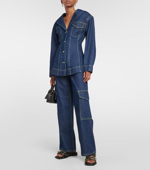 GANNI Tie-front Organic Cotton-poplin Peplum Blouse In White