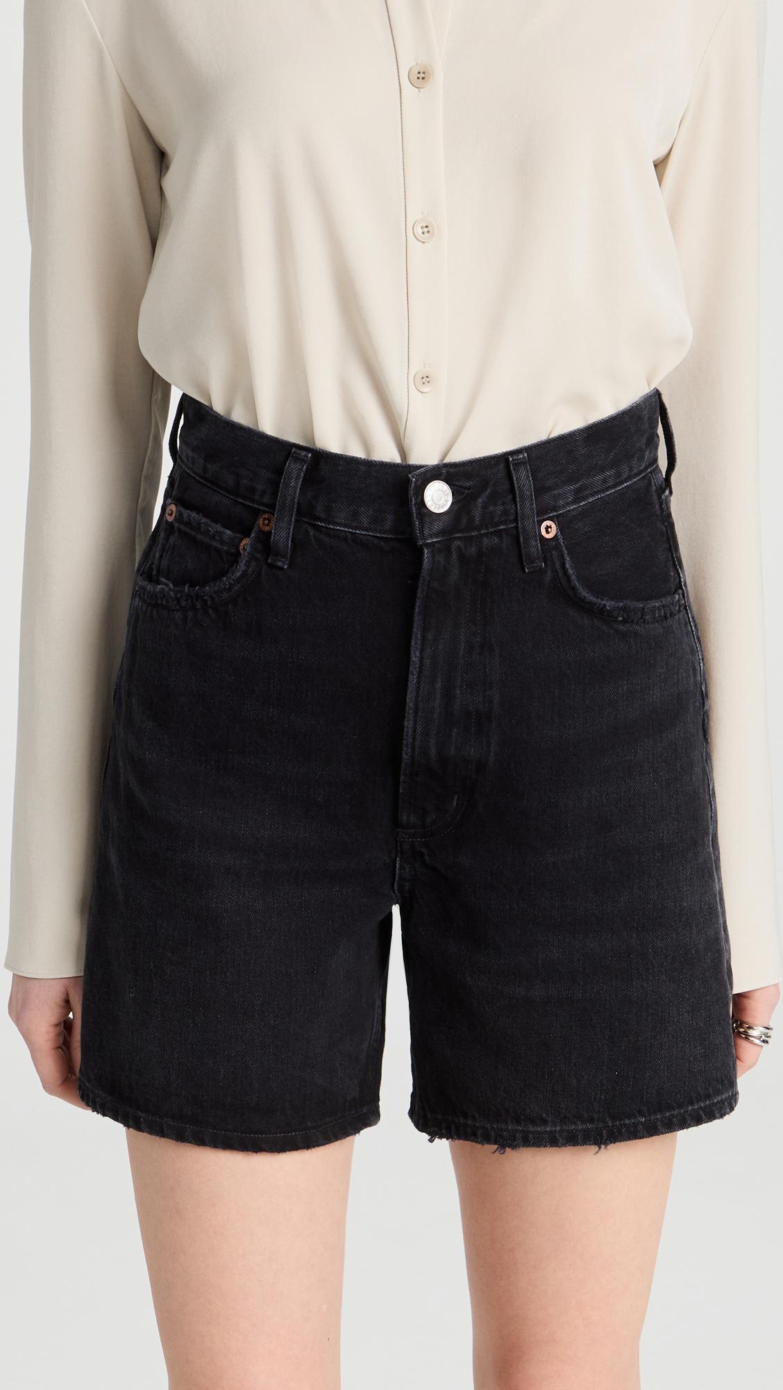 AGOLDE Parker Black Distressed Denim Shorts In Fallen