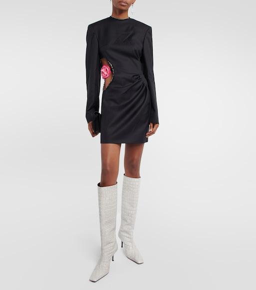 ACNE STUDIOS Textured Floral Cut-out Long Sleeve Dress In Black