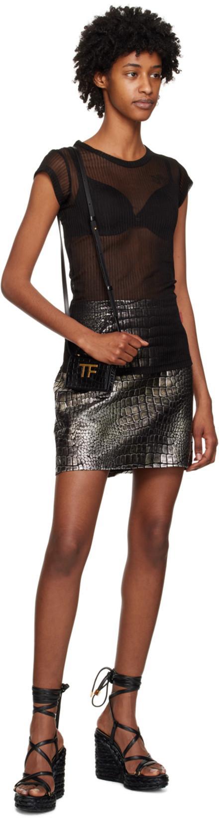 TOM FORD Metallic Dabbed Croc Printed Leather Mini Skirt In Multi