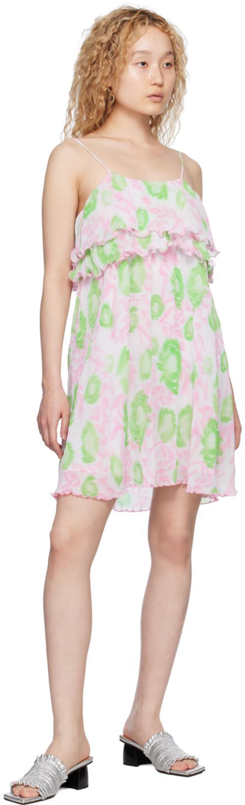 GANNI Tiered Printed Georgette Mini Dress In Multi