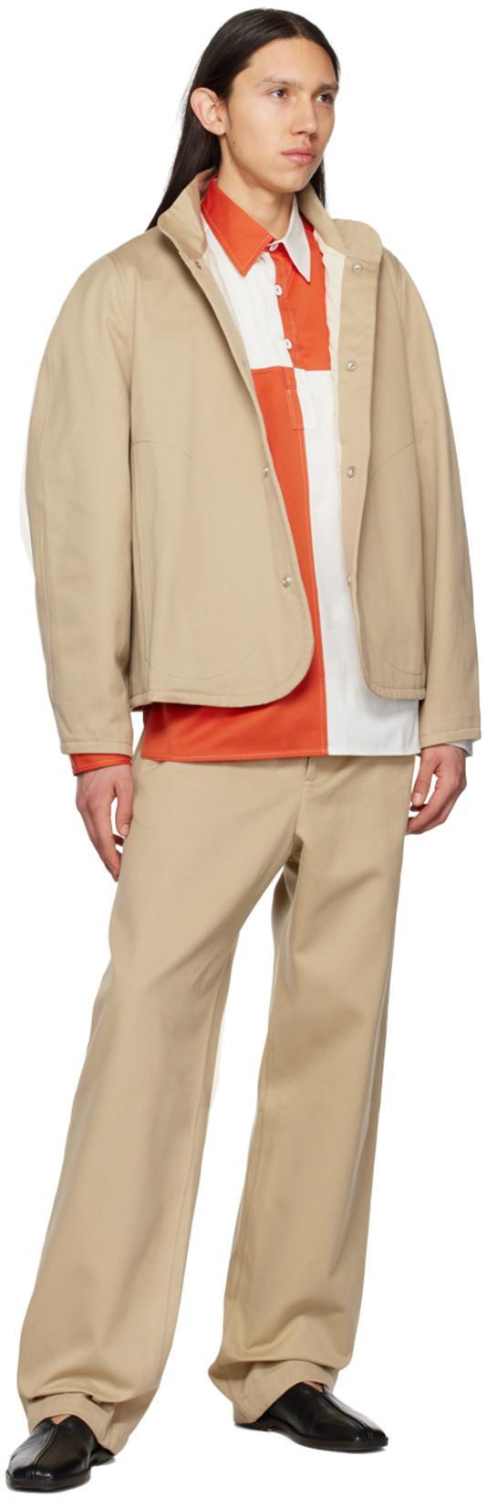 3MAN Colour-blocked Cotton Shirt In Orange/whit