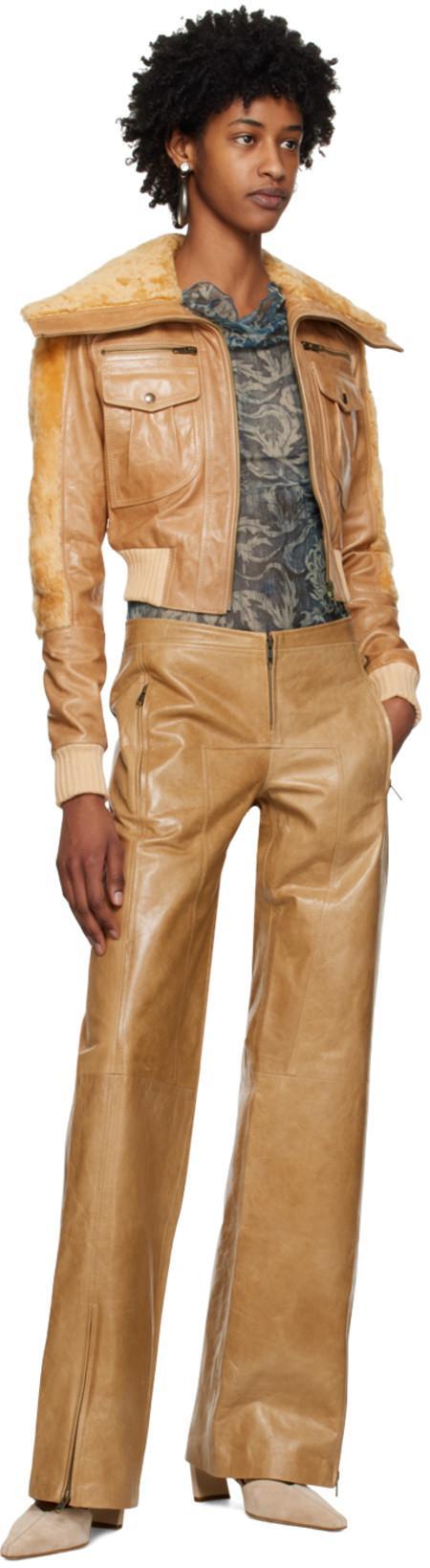 KNWLS Leather Flared Trousers In Brown
