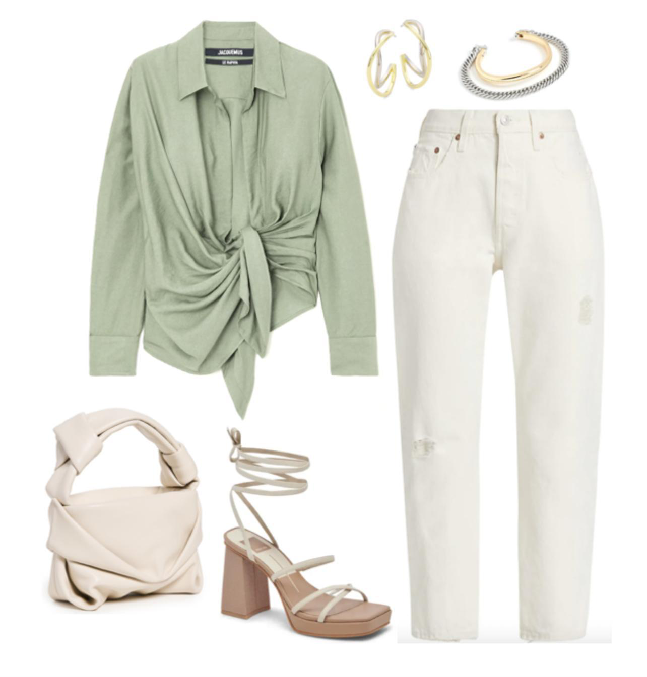 JACQUEMUS Bahia Knotted Draped Twill Shirt In Khaki