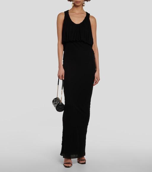 SAINT LAURENT Shoulder-baring Long Dress With Gathered Accents In Black