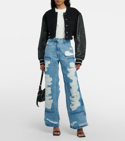 GIVENCHY Wool And Leather Jacket With Embossed Logo In Black