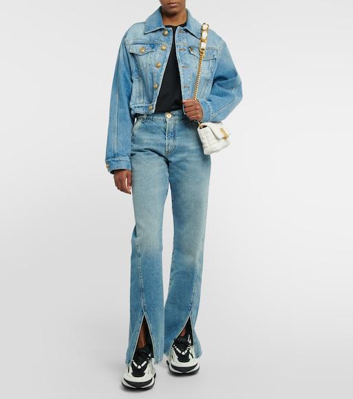 BALMAIN Cropped Faded Denim Jacket In Blue