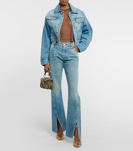 BALMAIN Cropped Faded Denim Jacket In Blue