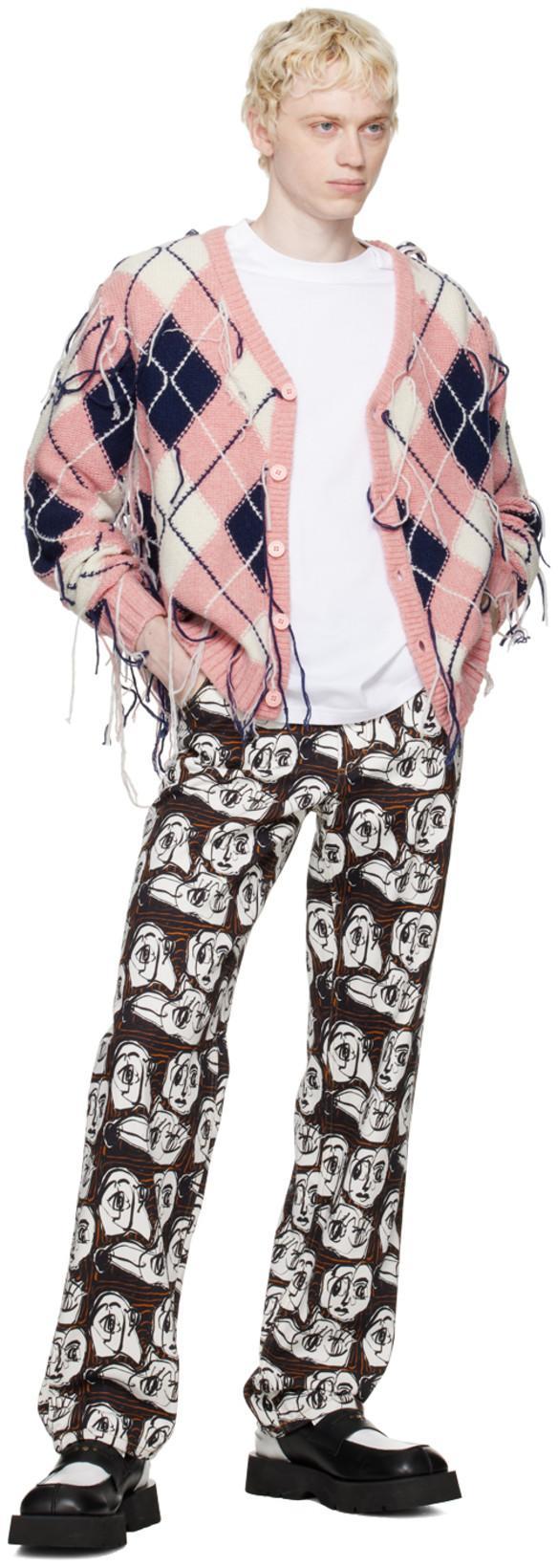CHARLES JEFFREY LOVERBOY Black Art Face Print Straight-leg Jeans In White