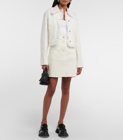 KENZO Broderie-anglaise Cropped Denim Jacket In White