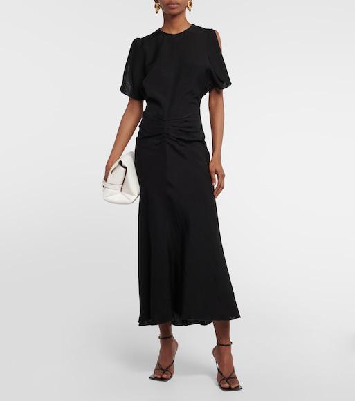 VICTORIA BECKHAM Waist Gathered Midi Dress With Ruched Detailing In Red