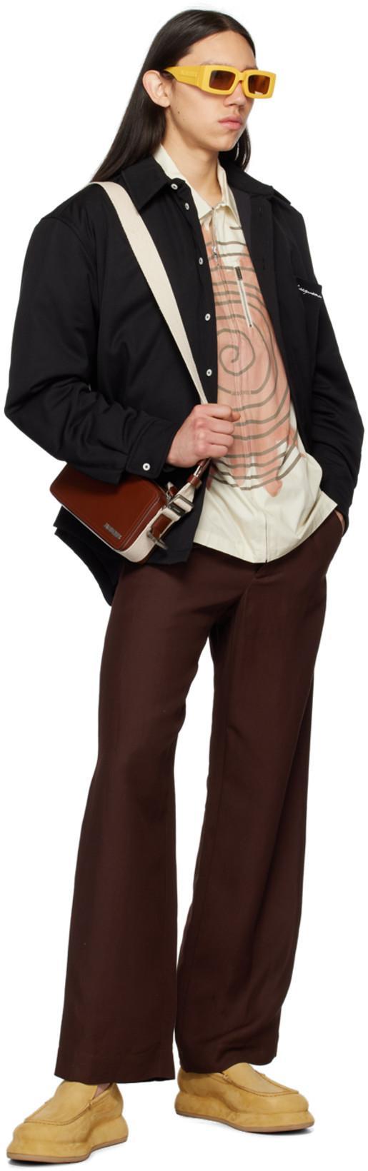 JACQUEMUS Virgin Wool Long-sleeve Shirt With Embroidered Logo In Black