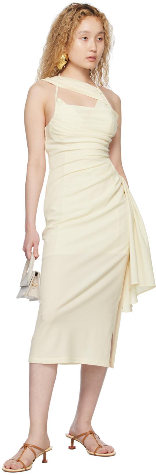 JACQUEMUS Abanada Cutout Draped Wool-blend Crepe Midi Dress In Ivory