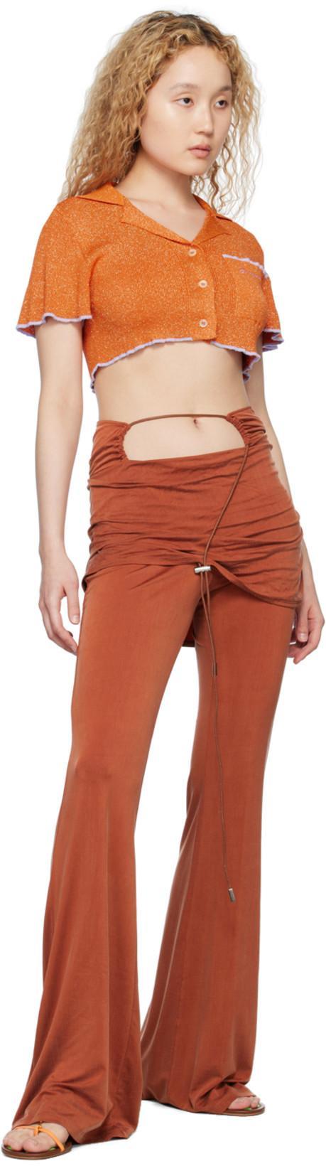 JACQUEMUS Espelho Drawcord Cutout Overskirt Bootcut-leg Pants In Orange