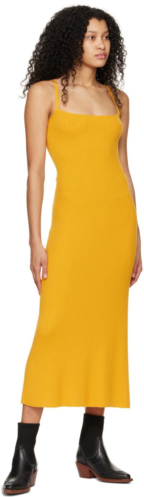 CHLOÉ Yellow Ribbed Long Dress In 730 Dark Honey