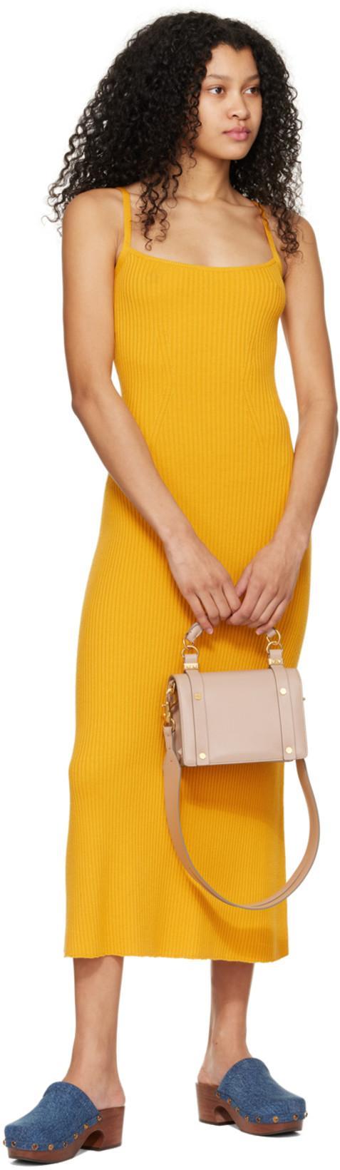 CHLOÉ Yellow Ribbed Long Dress In 730 Dark Honey