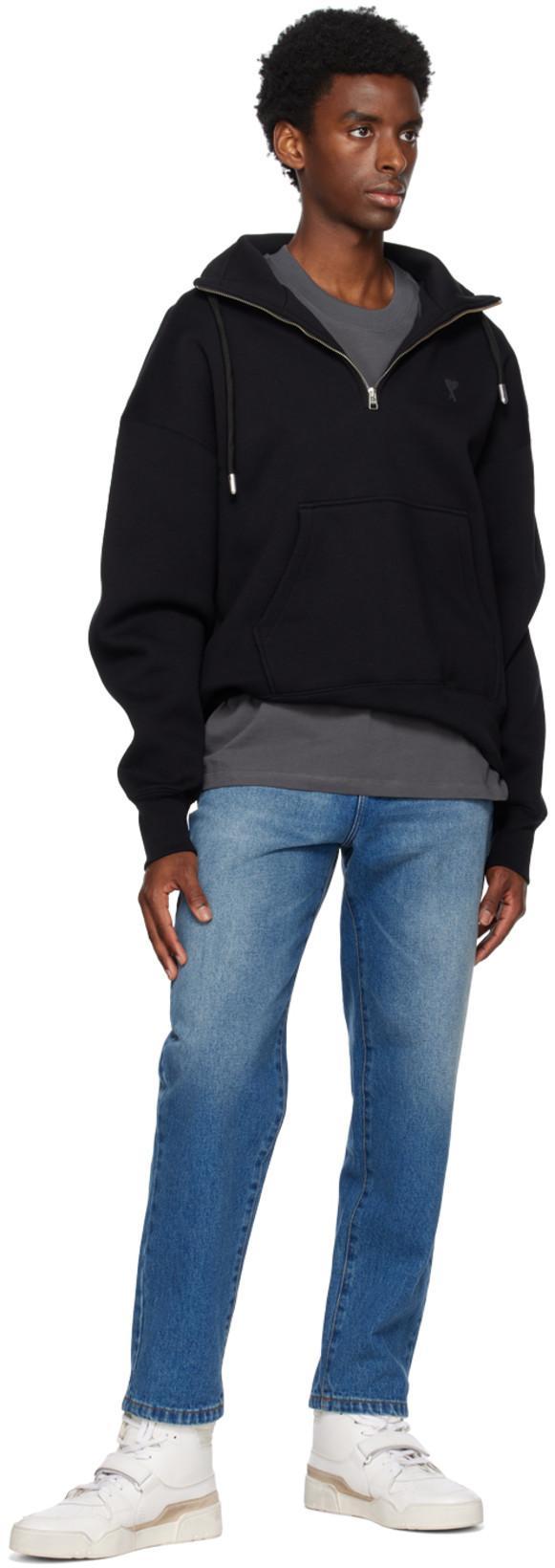 AMI ALEXANDRE MATTIUSSI Ami Straight-leg Denim Jeans With Faded Blue Wash And Leather Accent