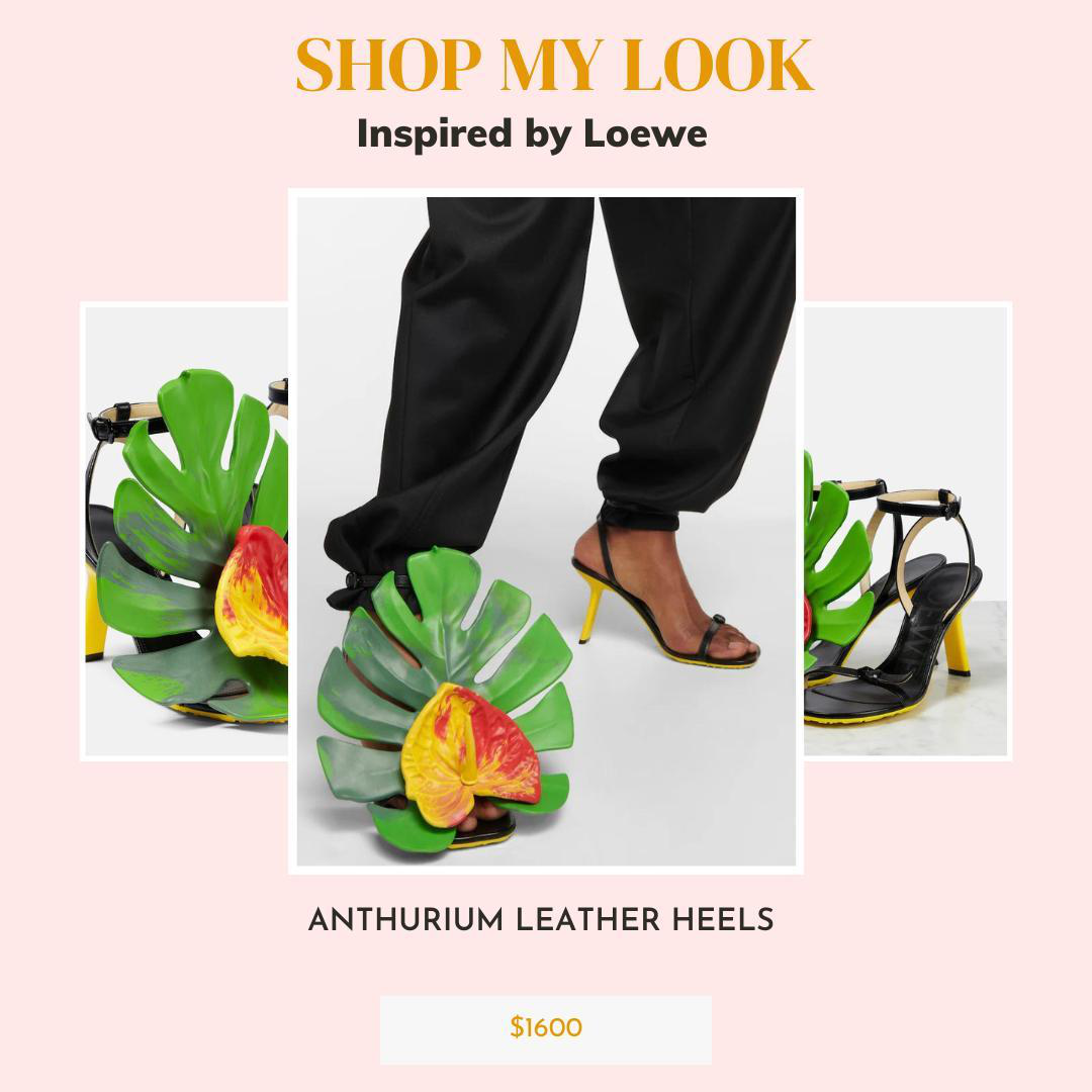 LOEWE Petal Monstera Leather Sandals In Black