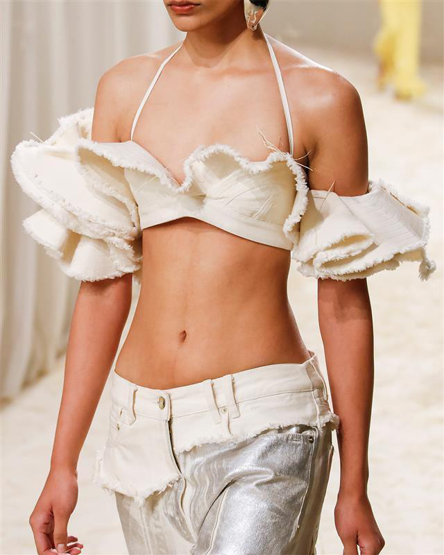 JACQUEMUS Layered Frayed Metallic High-rise Straight-leg Jeans In Silver