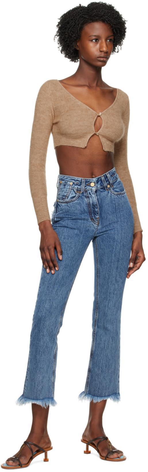 JACQUEMUS Brown Le Cardigan Alzou Cropped Cardigan In Beige