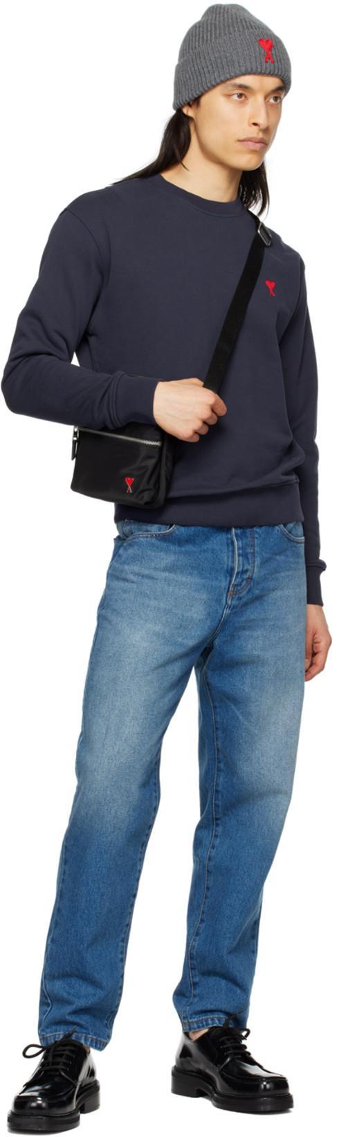 AMI ALEXANDRE MATTIUSSI Ami Straight-leg Denim Jeans With Faded Blue Wash And Leather Accent