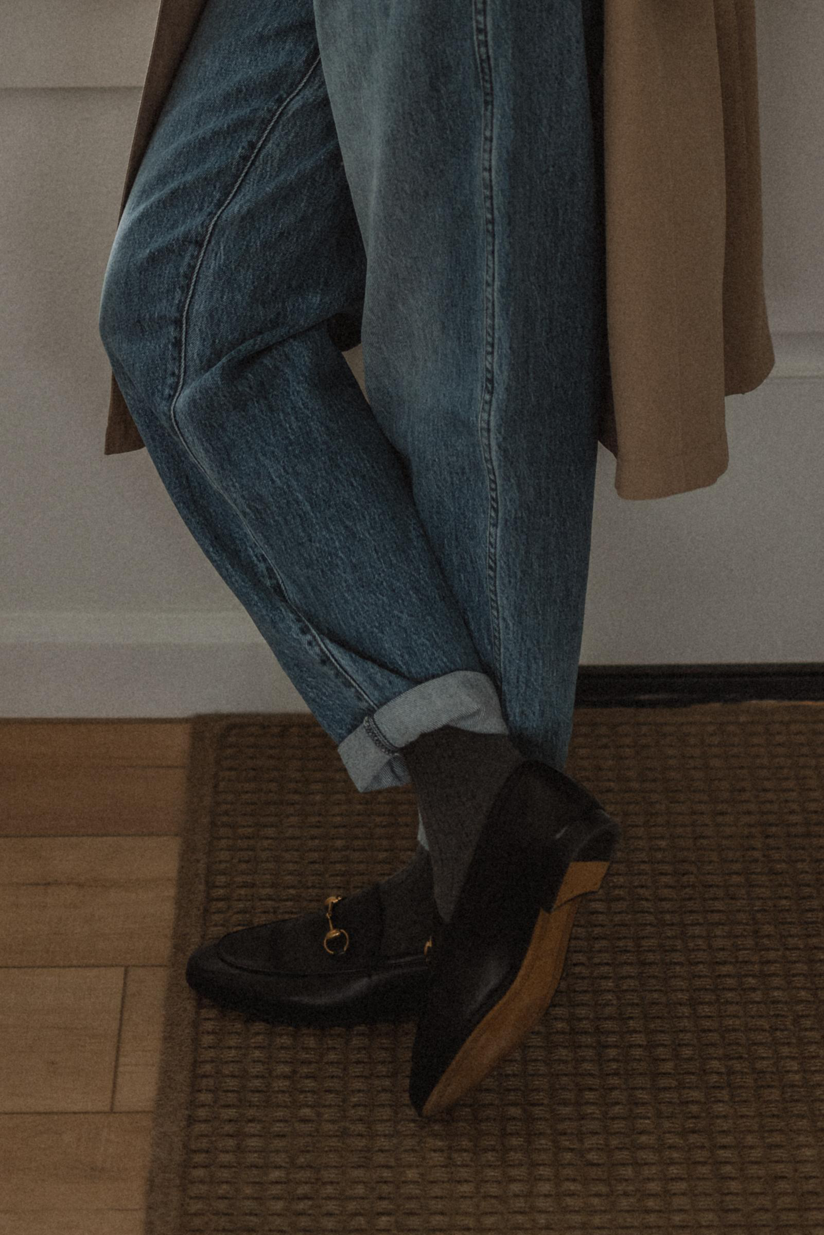 GUCCI Women Black Calf Leather Moc Stitching Signature Horsebit Detail Almond Toe Slip-on Style Bran