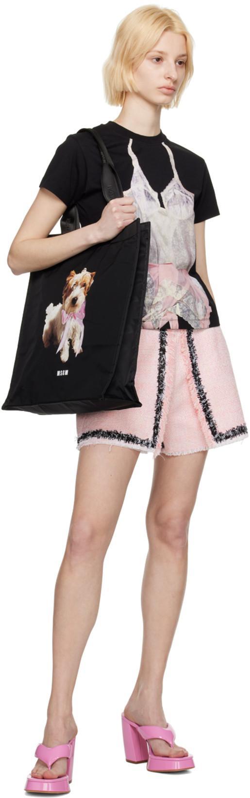 MSGM Light Pink Frayed-edge Tweed Mini Shorts