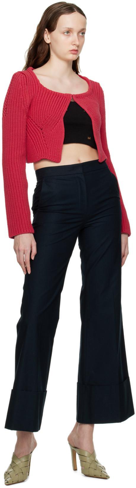 RECTO Chunky Scoop-neck Crop Cardigan In Red