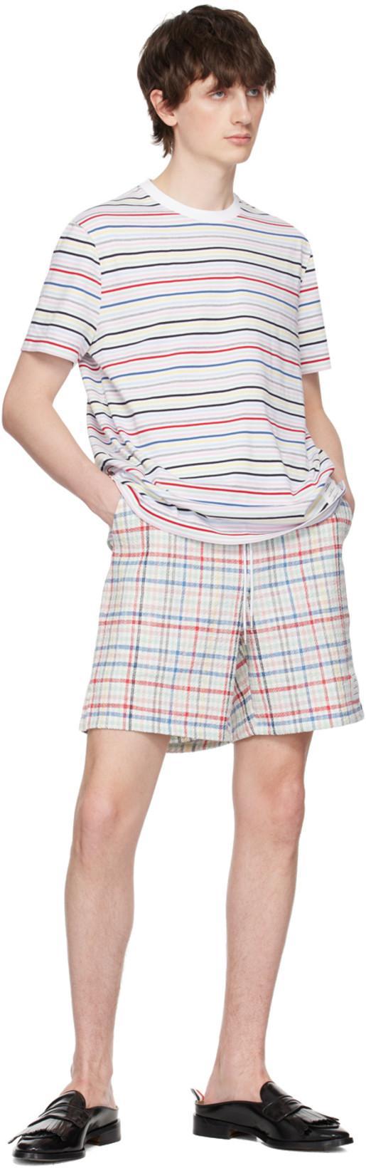 THOM BROWNE Striped Short-sleeve T-shirt In Multi-colour