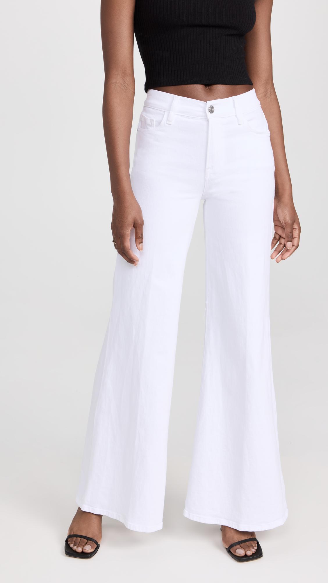 FRAME Womens White Le Pixie Slim Palazzo Wide-leg High-rise Stretch Denim-blend Jeans