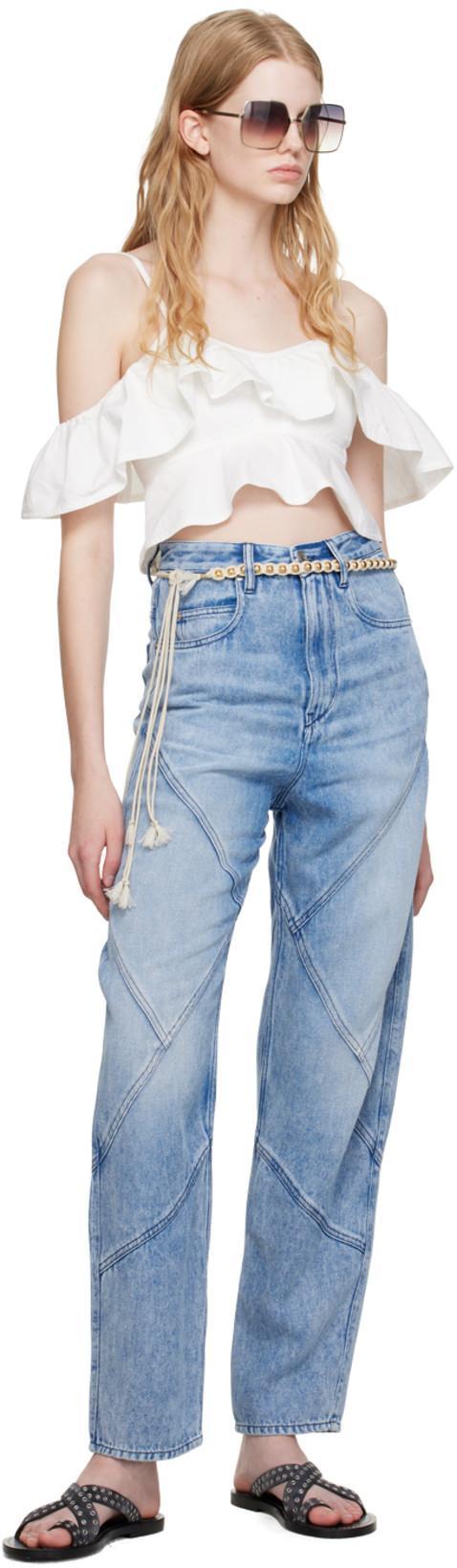 ISABEL MARANT ÉTOILE Voloteo Ruffle Cold Shoudler Cotton Crop Top In White