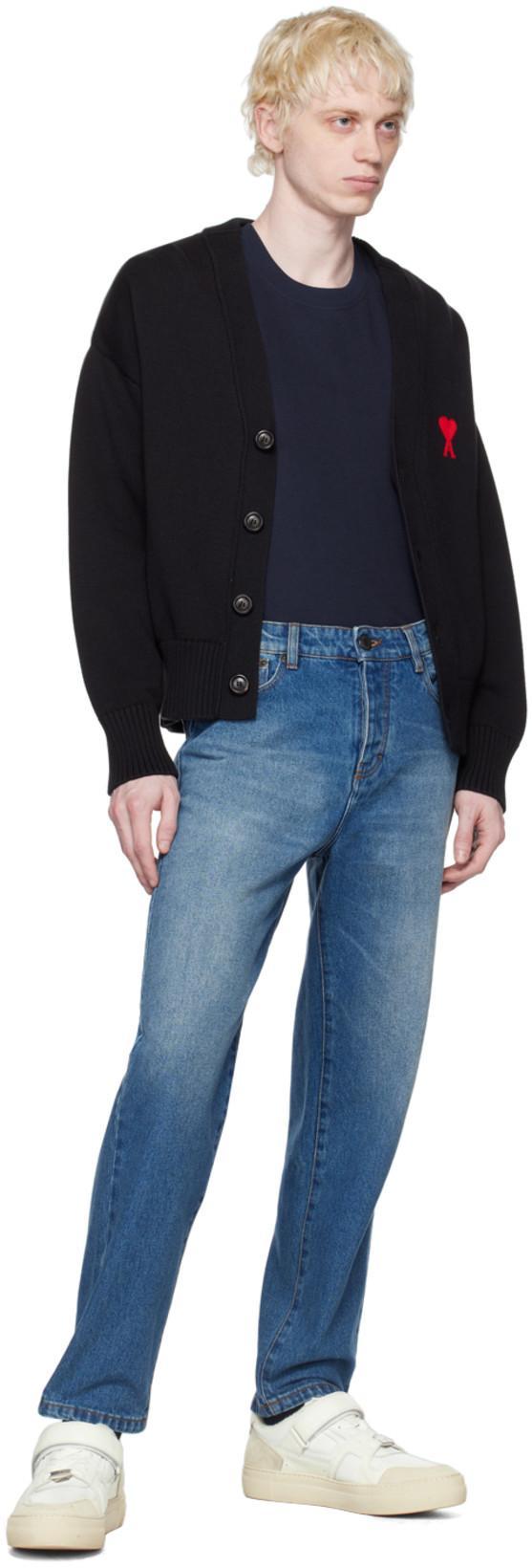 AMI ALEXANDRE MATTIUSSI Ami Paris Logo Embroidered V-neck Cardigan In Animal Print