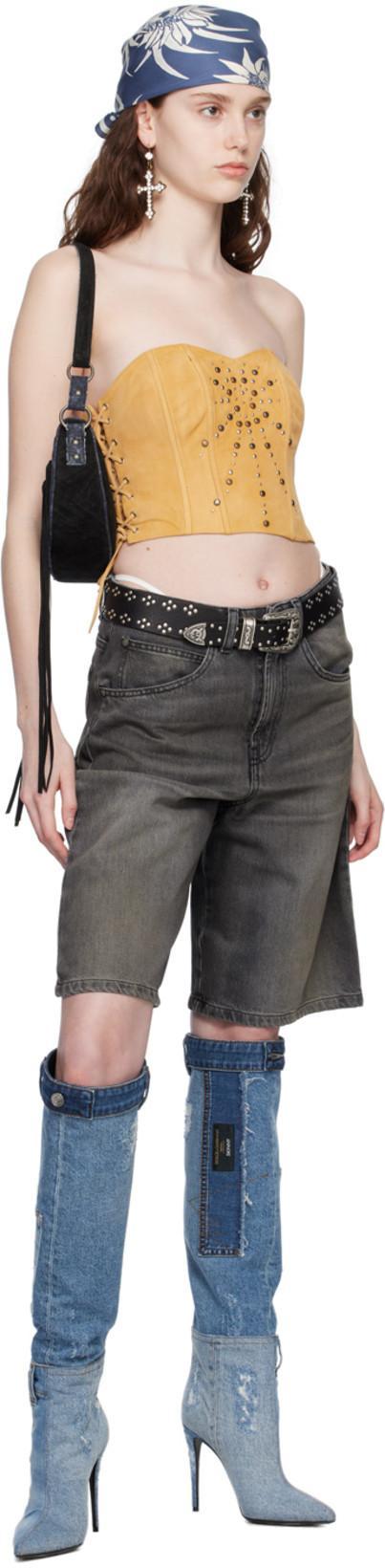 DOLCE & GABBANA Denim Patchwork Boots In Blue