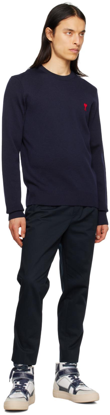 AMI ALEXANDRE MATTIUSSI Ami Paris Men Blue Crewneck Sweater With Adc Embroidery On The Front In Wool Blend Man