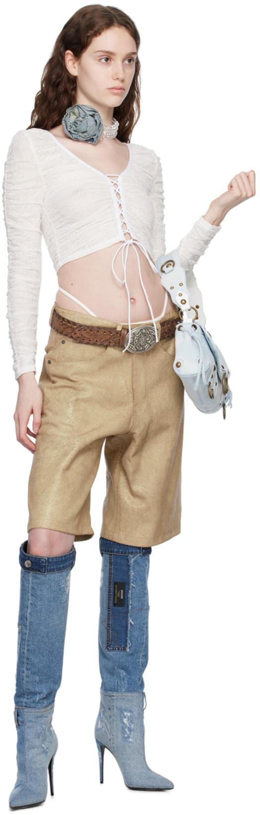 DOLCE & GABBANA Denim Patchwork Boots In Blue