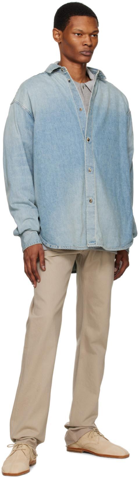 FEAR OF GOD Light Blue Shirt With Faded Denim Effect In Animal Print