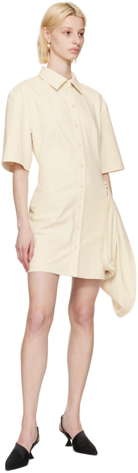 JACQUEMUS Cutout Draped Stretch-twill Mini Shirt Dress In Ecru