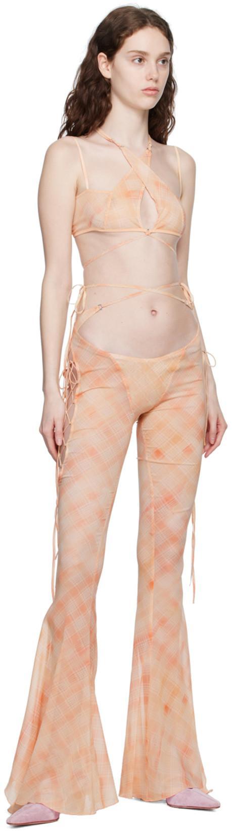 KNWLS Glimmer Checked Flared Trousers In Peach Bleach