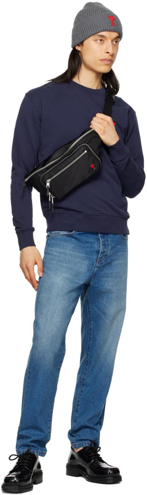 AMI ALEXANDRE MATTIUSSI Ami Straight-leg Denim Jeans With Faded Blue Wash And Leather Accent