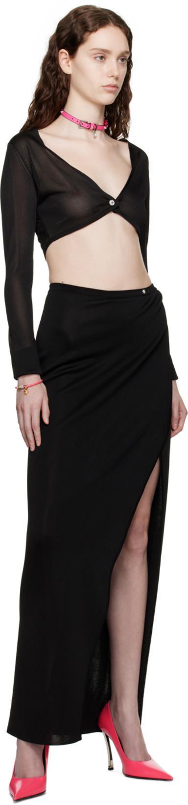 VERSACE Medusa Safety Pin Viscose High Slit Skirt In Black