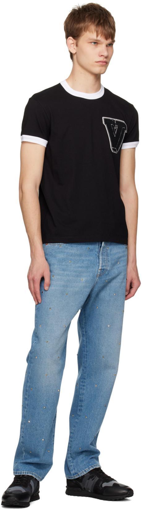 VALENTINO GARAVANI Mans Rockrunner Camouflage Noir Leather And Fabric Sneakers In Black