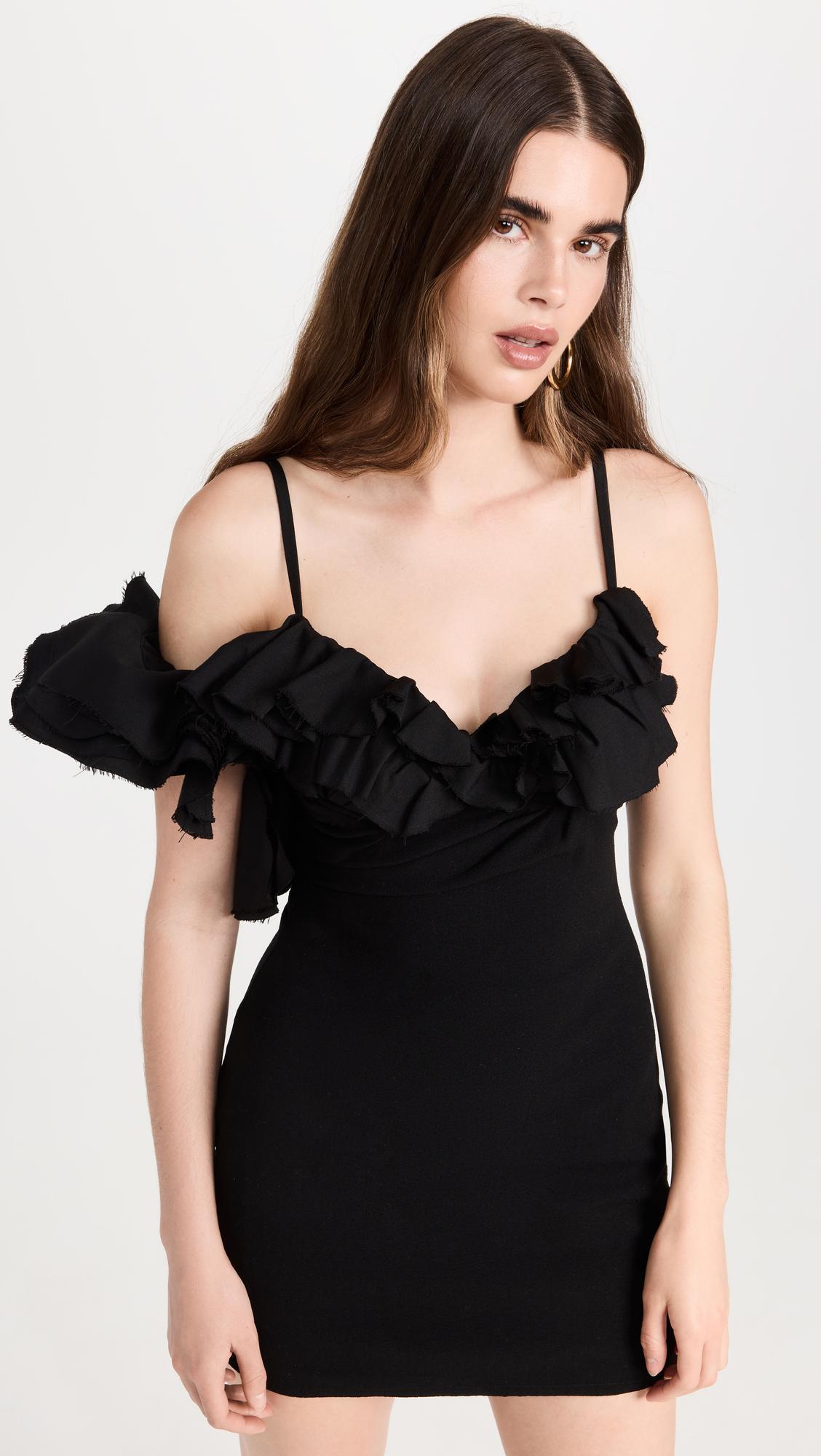 JACQUEMUS Ruffle Sleeve Detail Mini Dress In Black
